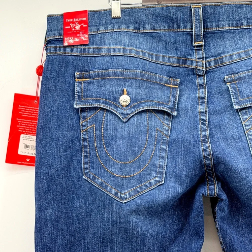 True Religion Ricky Flap Men 44 Blue NEW Straight Leg Relaxed Fit Jeans